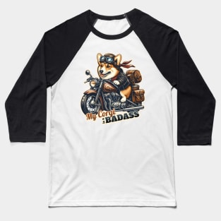 Corgi Biker Baseball T-Shirt